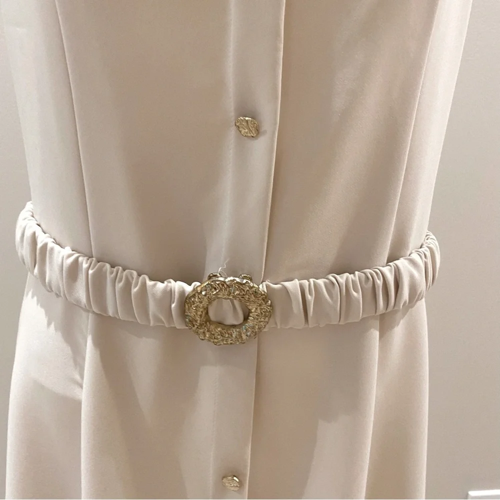 Zara NWT Cream Sleeveless Faux button Midi Dress attached Gold belt size Large - Picture 9 of 12